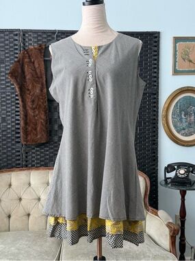 🖤 Bombay Paisley Dress Gingham Mixed Mother of Pearl Buttons Yellow Ruffle XL